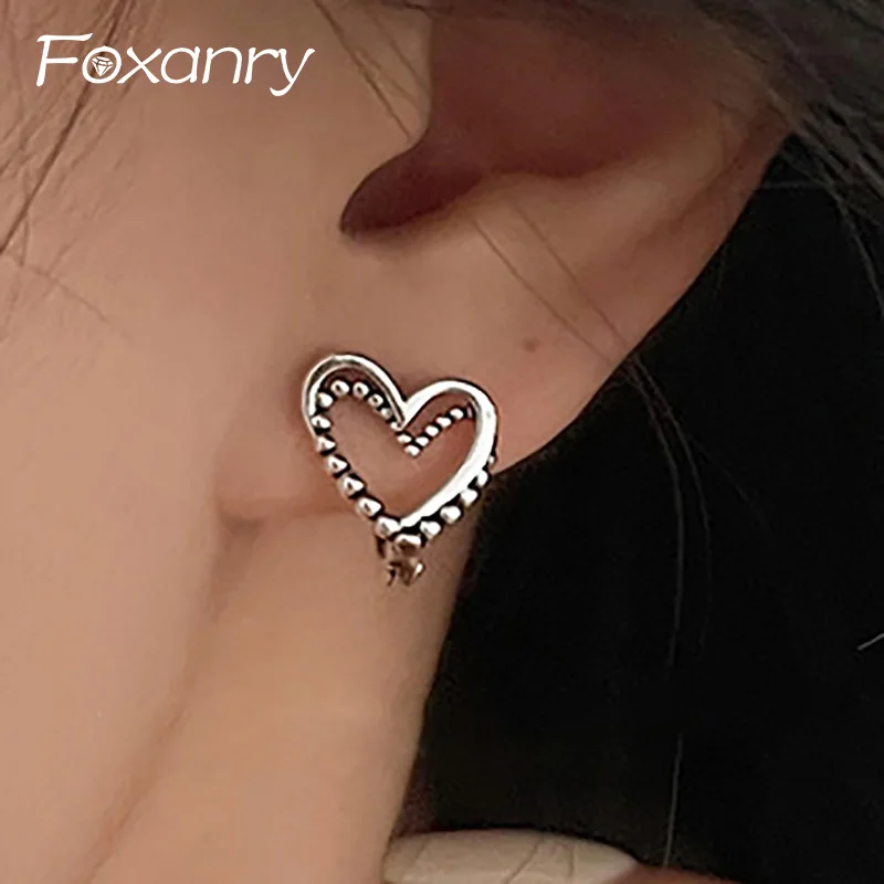 Foxanry Prevent Allergy Hollow LOVE Heart Earrings for Women Fashion Vintage Punk Double-layered Geometric Ear Party Jewelry