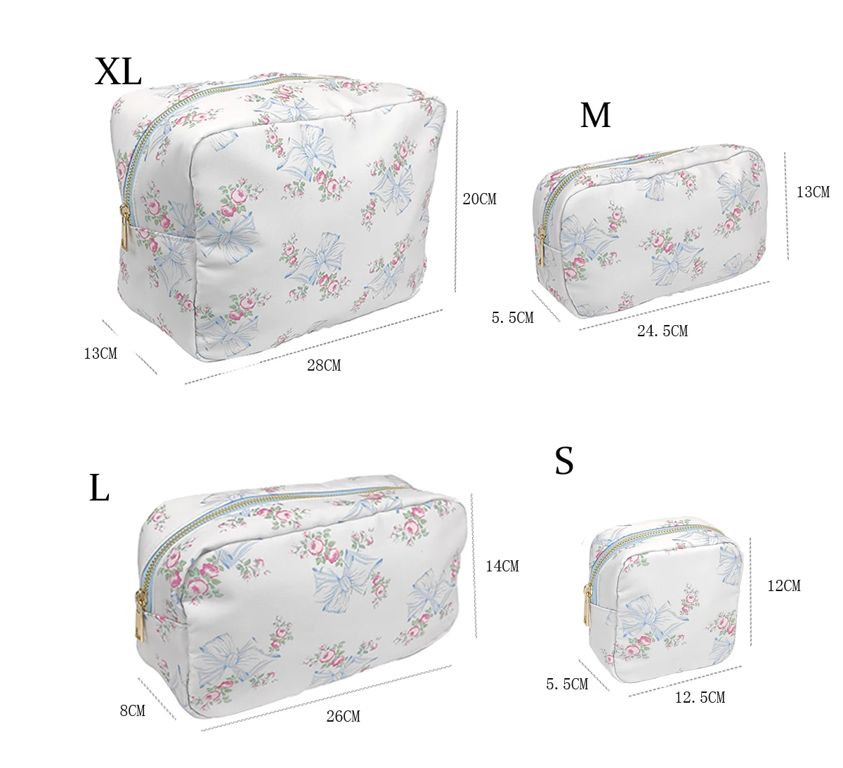 New Classic Pink Blue Print Bow Waterproof Nylon Cosmetic Bag Daily Necessities Storage Bag Party Bag