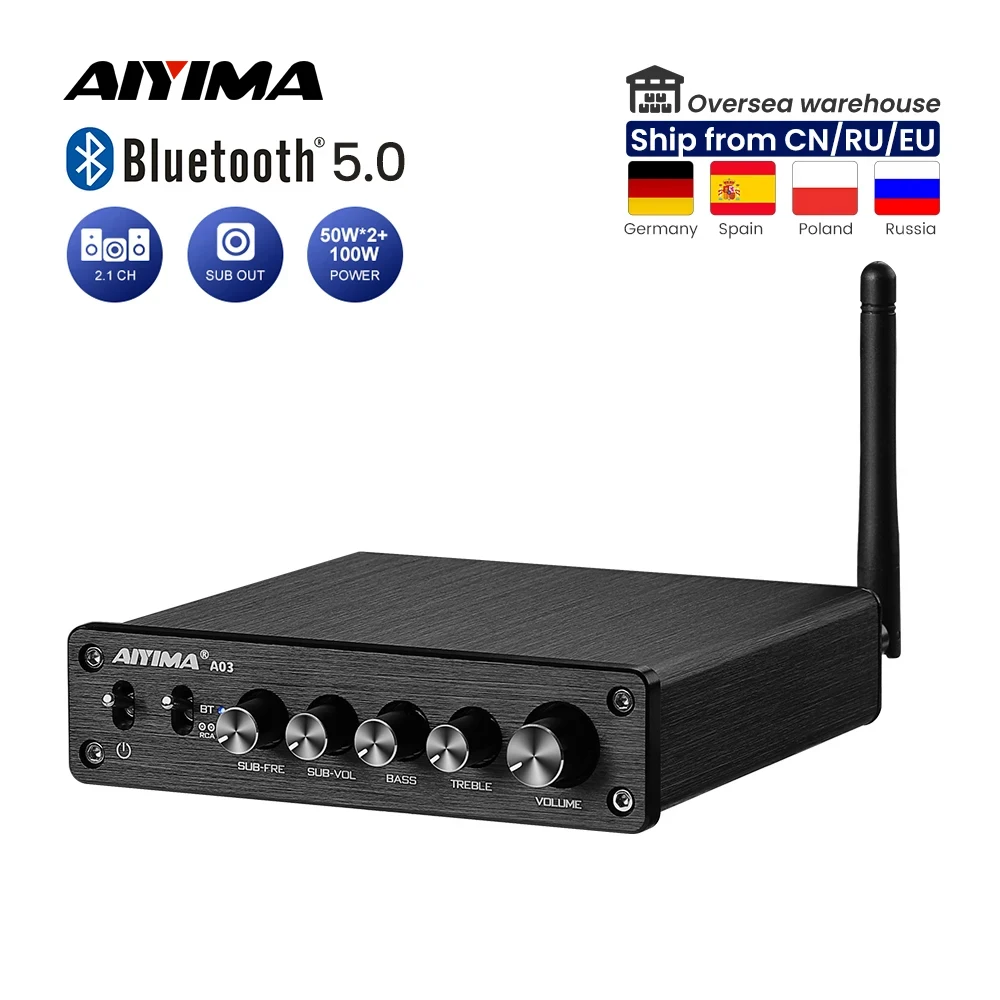 AIYIMA TPA3116 Subwoofer Bluetooth Amplifier HiFi TPA3116D2 2.1 Digital Audio Power Amplifiers 50Wx2+100W Sound Amplificador A03 