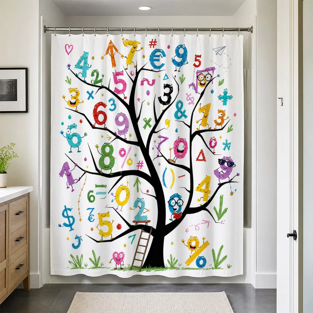 Waterproof Math Numbers Shower Curtain for Kids Bathroom Decoration Educational Fun Design Primary School Classroom Home Decor G