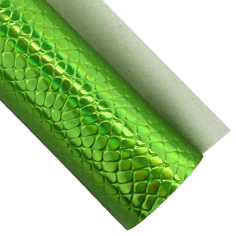 Plain Solid Green Smooth Embossed Lithi Texture Faux PU Leather Fabric For Bows DIY Sawing Accessories HM008