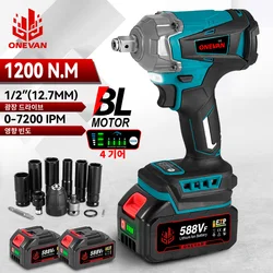 ONEVAN 1200N.M Torque Brushless Electric Impact Wrench 1/2 Inch Cordless Electric Wrench Power Tools For Makita 18V Battery Pin