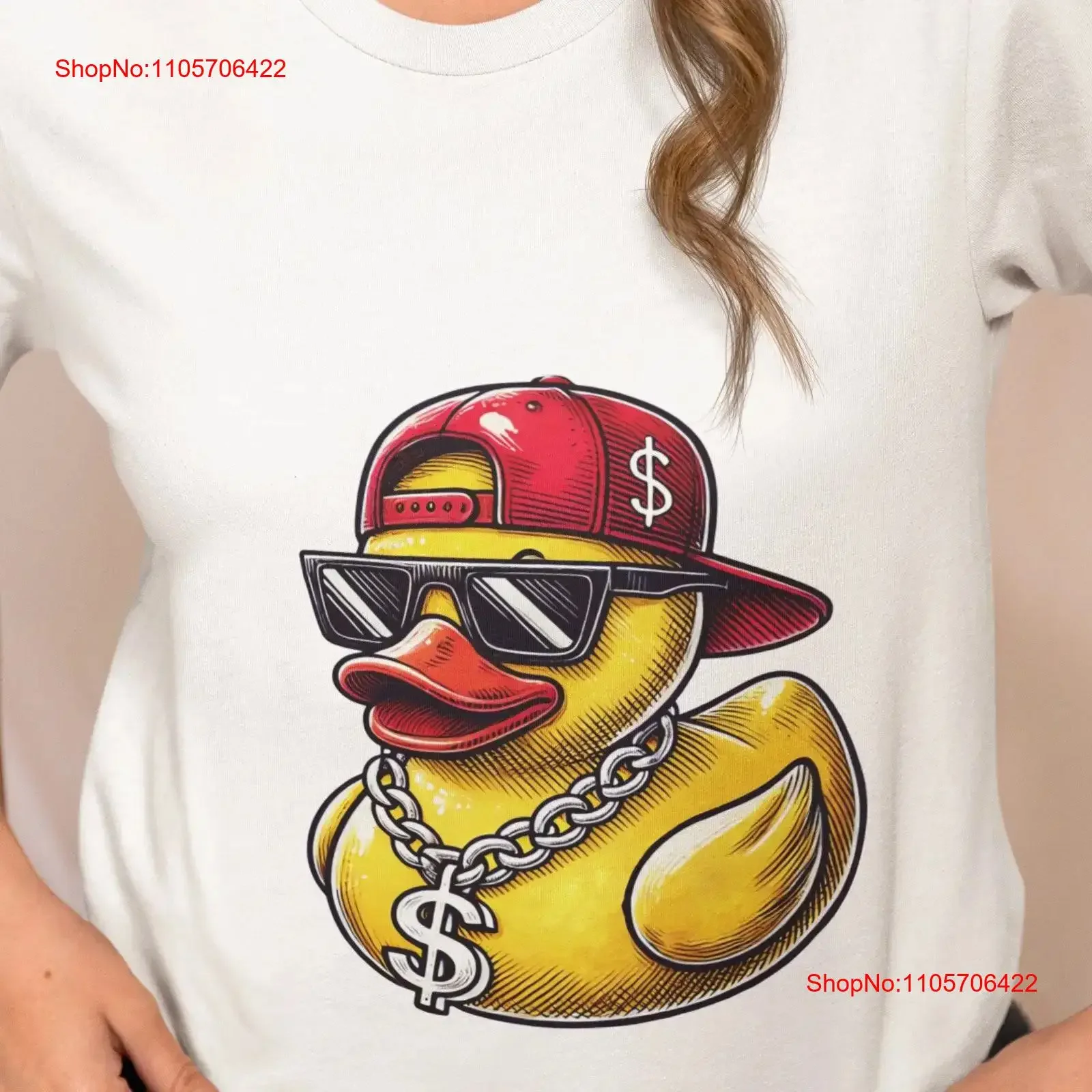 Rubber Duck with Dollar Sign Hip Hop Style T Shirt Funny Gangster Trendy Urban Fashion Unique PrinT for vintage Washed Slightly