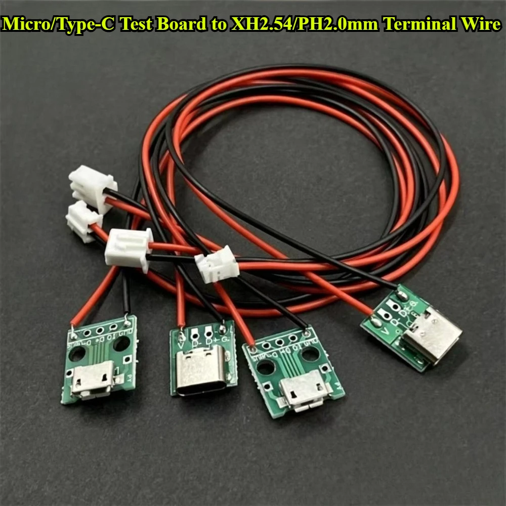 Micro USB Type-C Female Socket Connector Adapter Board With XH2.54/PH2.0mm 2P Soldered Terminal Wires Charging Cable Test Board