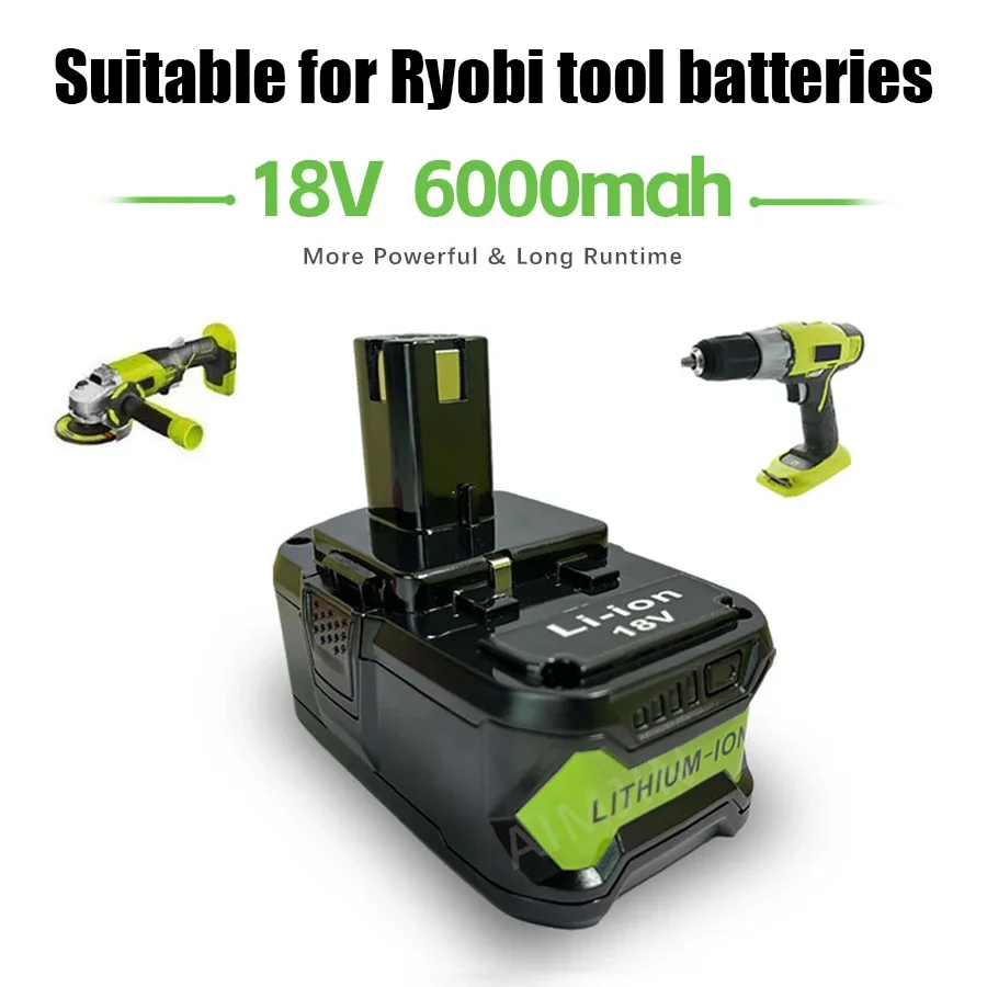 

18V 6.0Ah Li-ion Rechargeable Battery for Ryobi ONE+ cordless Power Tool BPL1820 P108 P109 P106 P105 P104 P103 RB18L50 RB18L40