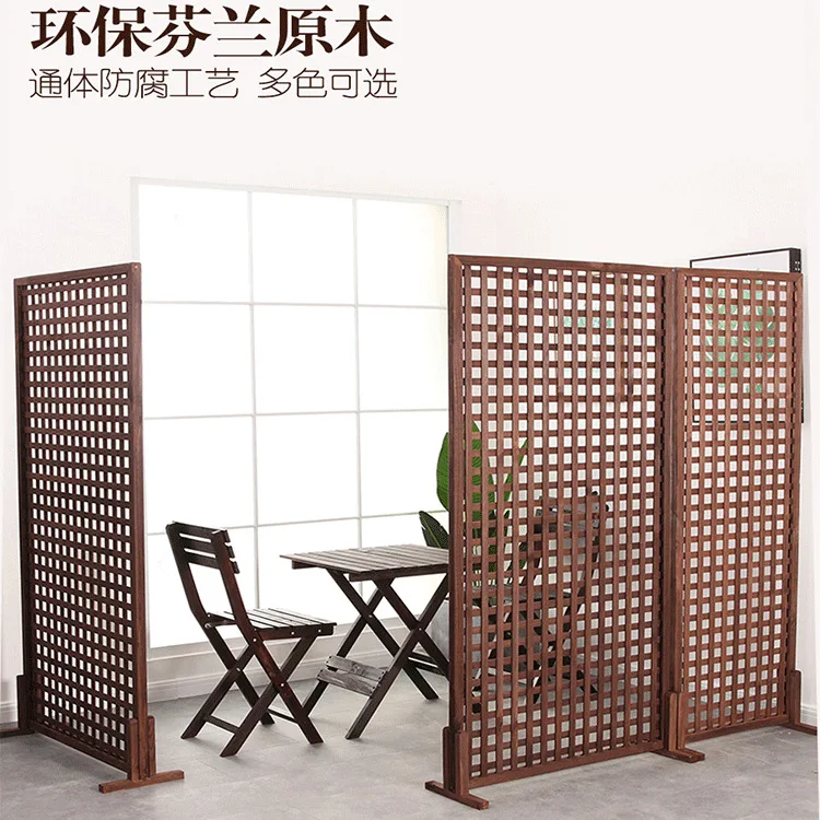 Wooden grid flower rack Balcony hanging wall hanging decoration Solid wood plant climbing vine rack Green dill indoor living roo