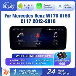 10,25/12,3-calowy ekran samochodowy Android 14 Multimedia dla Mercedes Benz A CLA GLA W176 C117 X156 WIFI 4G Wireless CarPlay GPS Navi