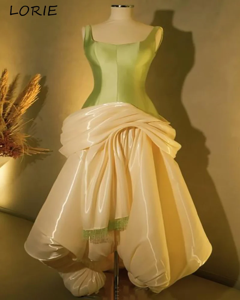 LORIE Mini Shiny Puff Evening Dress Sweetheart Hi-Lo A-line Sparkly Princess Prom Dress Yellow Green Cocktail Dress Customized
