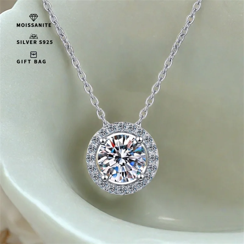 S925 silver plated platinum 0. 5ct/1ct/2CT Men's & Women's pendant inset round white GRA moissanite chain luxury jewelry gifts