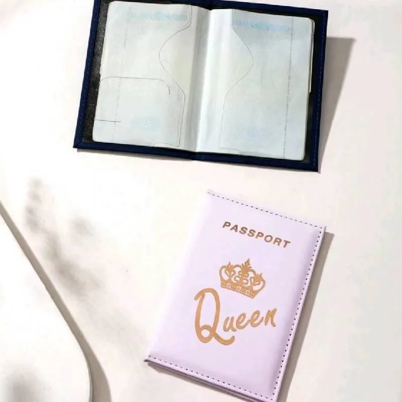 Fashion Crown Print PU Passport Cover Case Couple Passport Holder Flight Ticket Clip ID Holder Credit Card Holder Travel Wallet