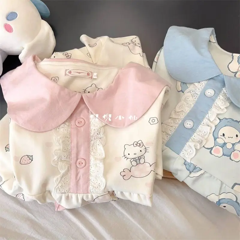 

Sanrio Hello Kitty Summer Short-Sleeved Shorts Pure Cotton Fashion Pajamas Female Cartoon Cute Y2K Sweet Girl Loungewear Hot