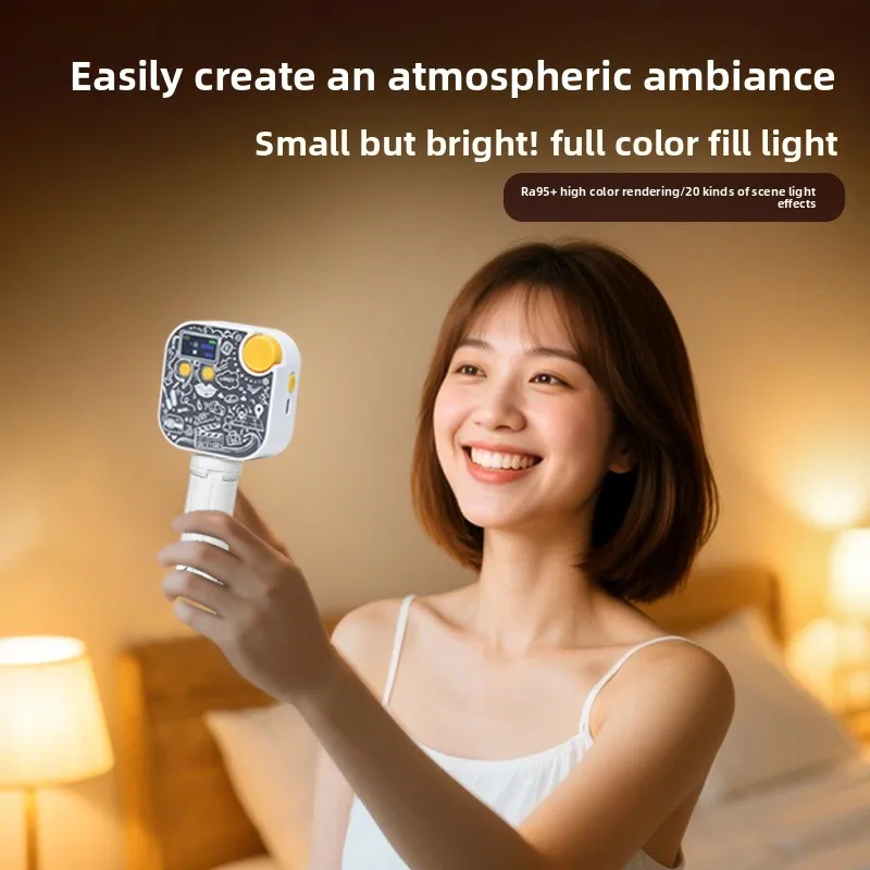 Handheld Mini RGB Photography Light, Magnetic Attachable Tofu Fill Lamp, Dimmable Lighting for Live Streaming Vlog Shooting