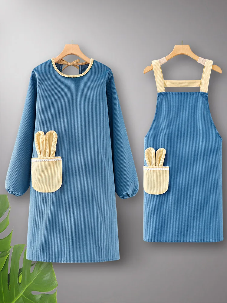 

Женский длинный фартук из мягкого вельвета, модная рабочая одежда, корейский стиль, защитный халат для уборки дома