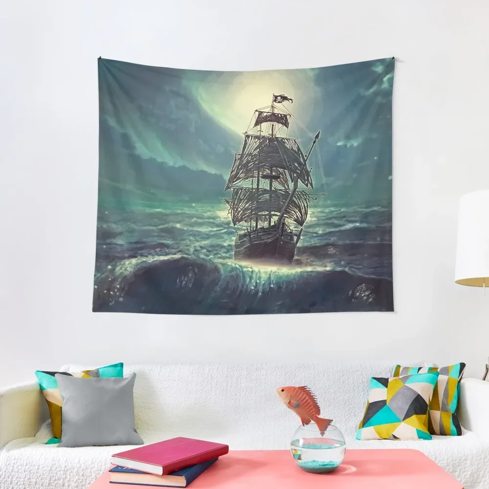 

Ghost Pirate Ship at Night Tapestry Decorative Wall Mural Custom Room Design Tapestry