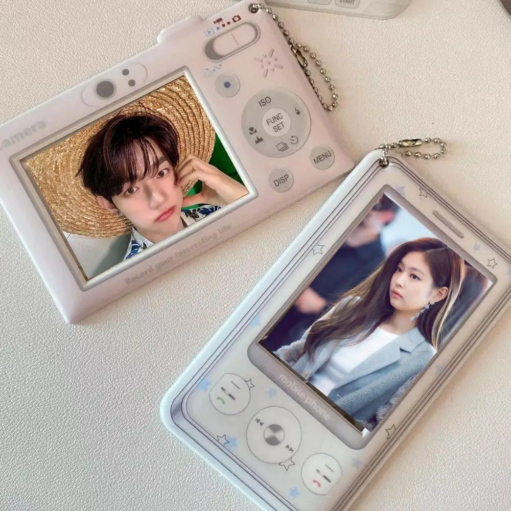 Cartoon 3 Inch PVC Mobile Shape Korea Photocard Holder Creative Camera Idol Photo Card Cover Bag Pendant School Stationery