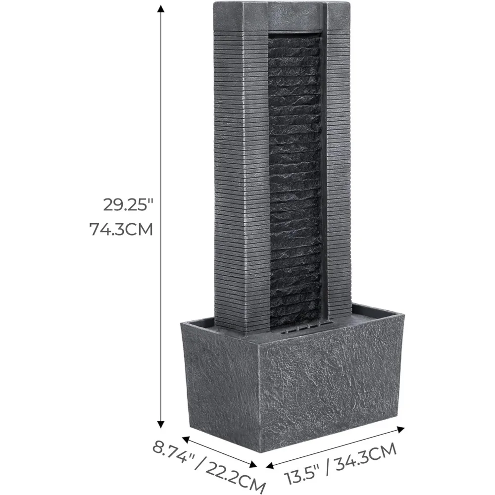 Fontaine d'eau extérieure avec lumières LED, décoration de jardin Zen de 29 pouces pour patio et espaces intérieurs