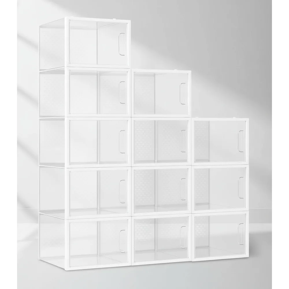 

Stackable Clear Shoe Storage Box Organizer with Ventilation, Large Size 12-Pack for Home Closet Organization