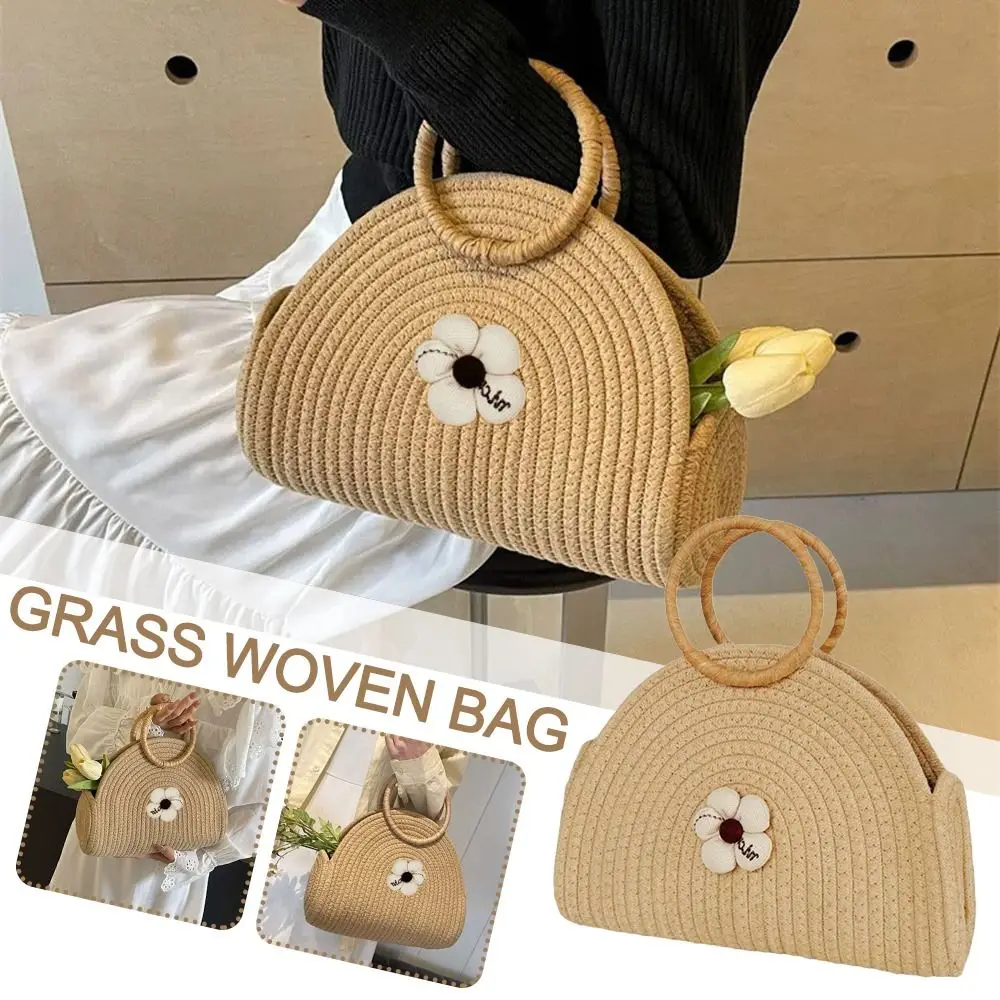 

Fashion Straw Braid Straw Bags Handheld Casual Shoulder Bag With Flowers Shopper Tote for Summer Beach Vacation Travel