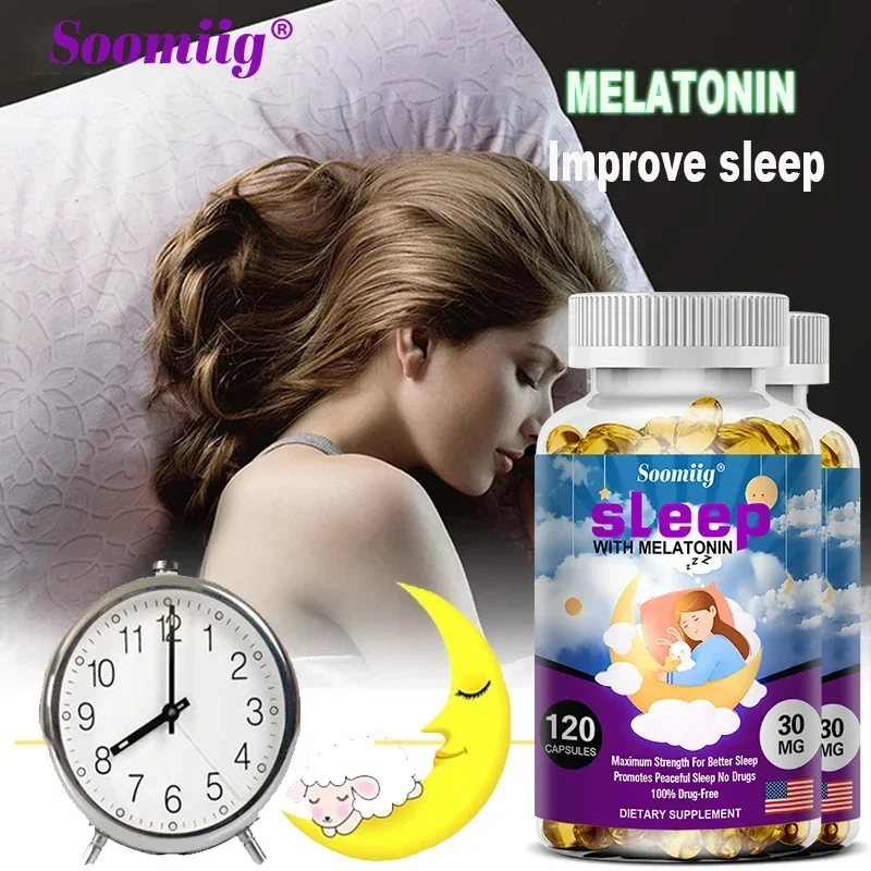 Melatonin Capsules 30 Mg, Helps with Recovery, Better Sleep, Eye Health, Stress Relief, Non-addictive Non-GMO Gluten-free