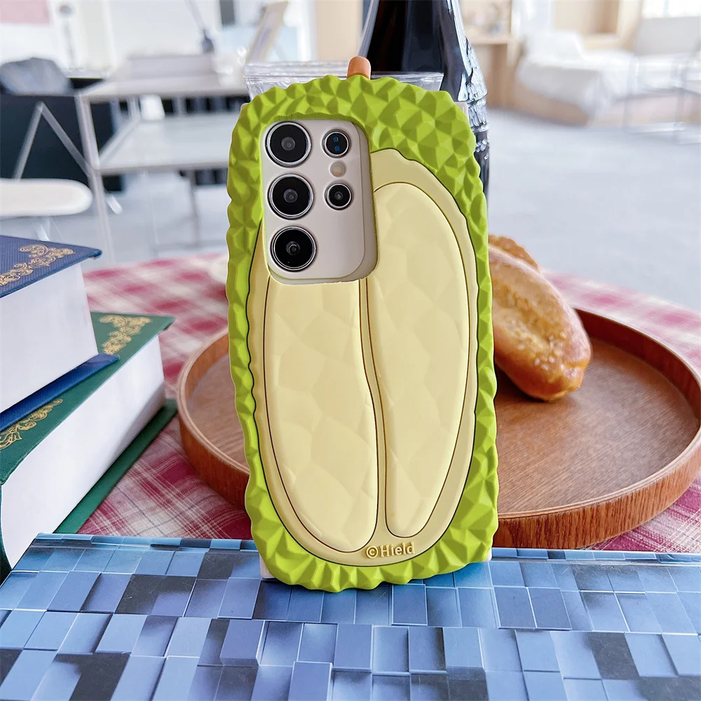 Fresh Tropical Durian Spiky Rind Phone Case for S26 Ultra Fruit 3D Soft Silicone Protective Cover for Samsung Galaxy S25 S23 A57