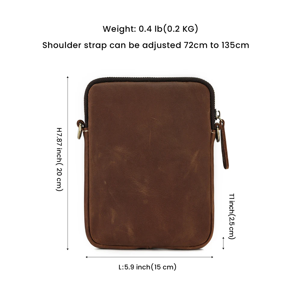 JOGUJOS Vintage Crazy Horse Leather Men\'s Crossbody Bag Genuine Casual Travel Small Messenger Cell Phone Purse Shoulder Bag 