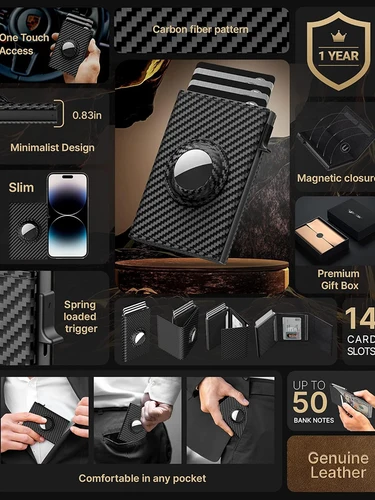 Imagen 2 del producto YATBEST-Bolso para tarjetas para hombre con ranura de posicionamiento de etiqueta de aire, cepillo antirrobo RFID, billetera de Metal ultrafina, Clip para tarjetas de crédito