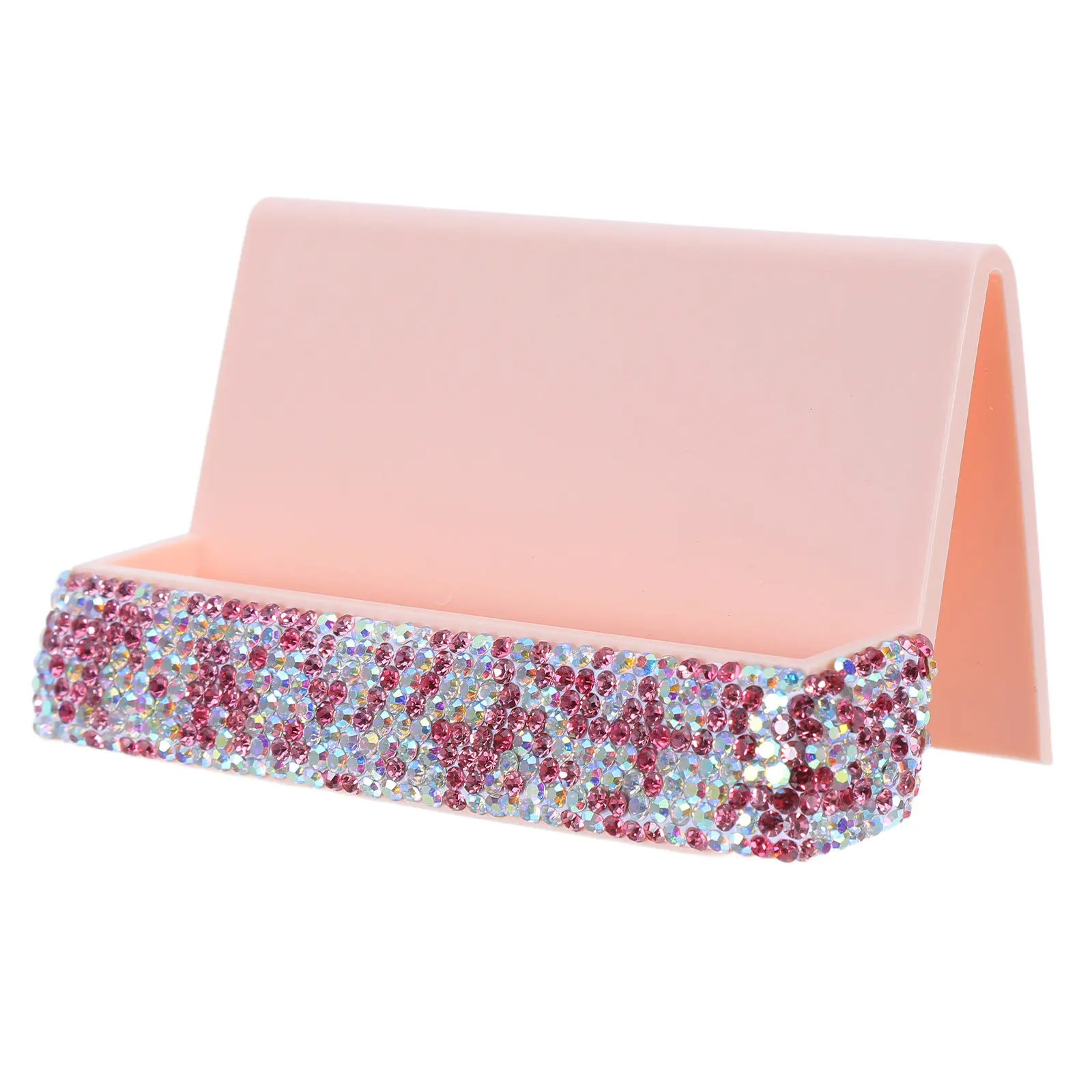 Business Card Holder Rhinestones Crystal Pink Desk Display Stand Office Desktop Business Cards Organizer Card Holder