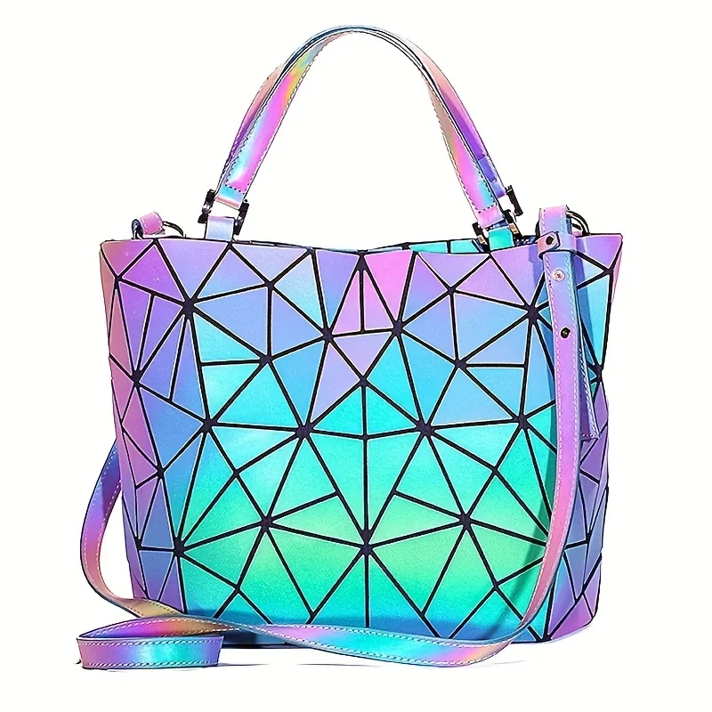 Large Capacity tote bag Diamond Luminous Shoulder Bag Fashion Dazzling Bucket bag Women\'s fold Deformation Office briefcase