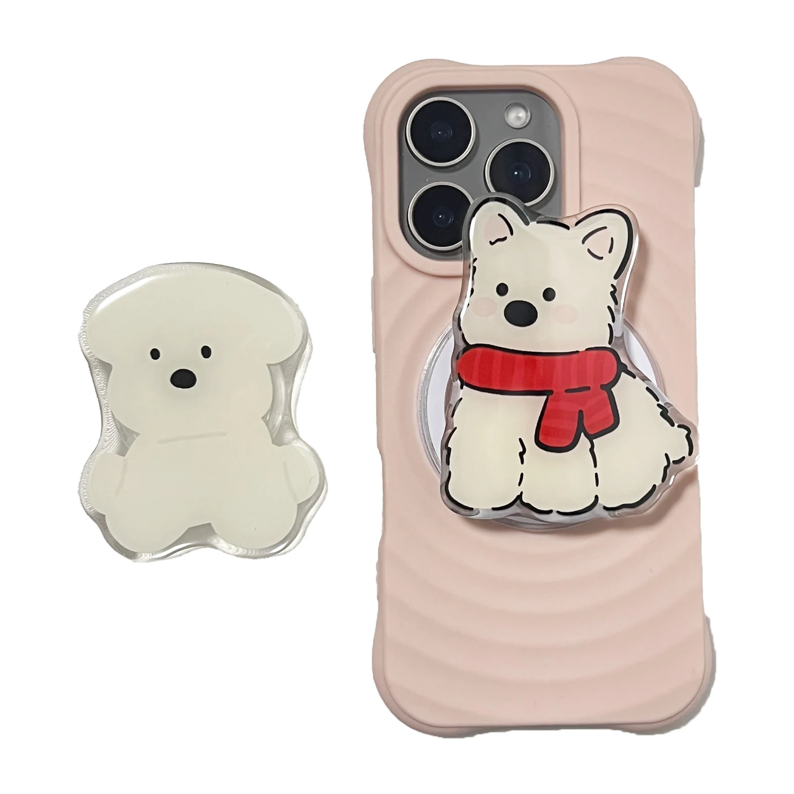 Koreanischer Niedlicher Cartoon Weißer Hund Handyhalter Griptok Halterung für iPhone 17 Pro Max Handyhülle Grip Tok Sockel Halterung Mädchen Geschenk