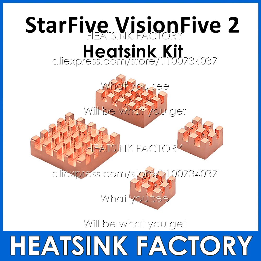 

All Copper DIY Heatsink Set Cooling Cooler Heat Sink 4Pcs Kit Radiator With Thermal Tape Assembly For StarFive VisionFive 2