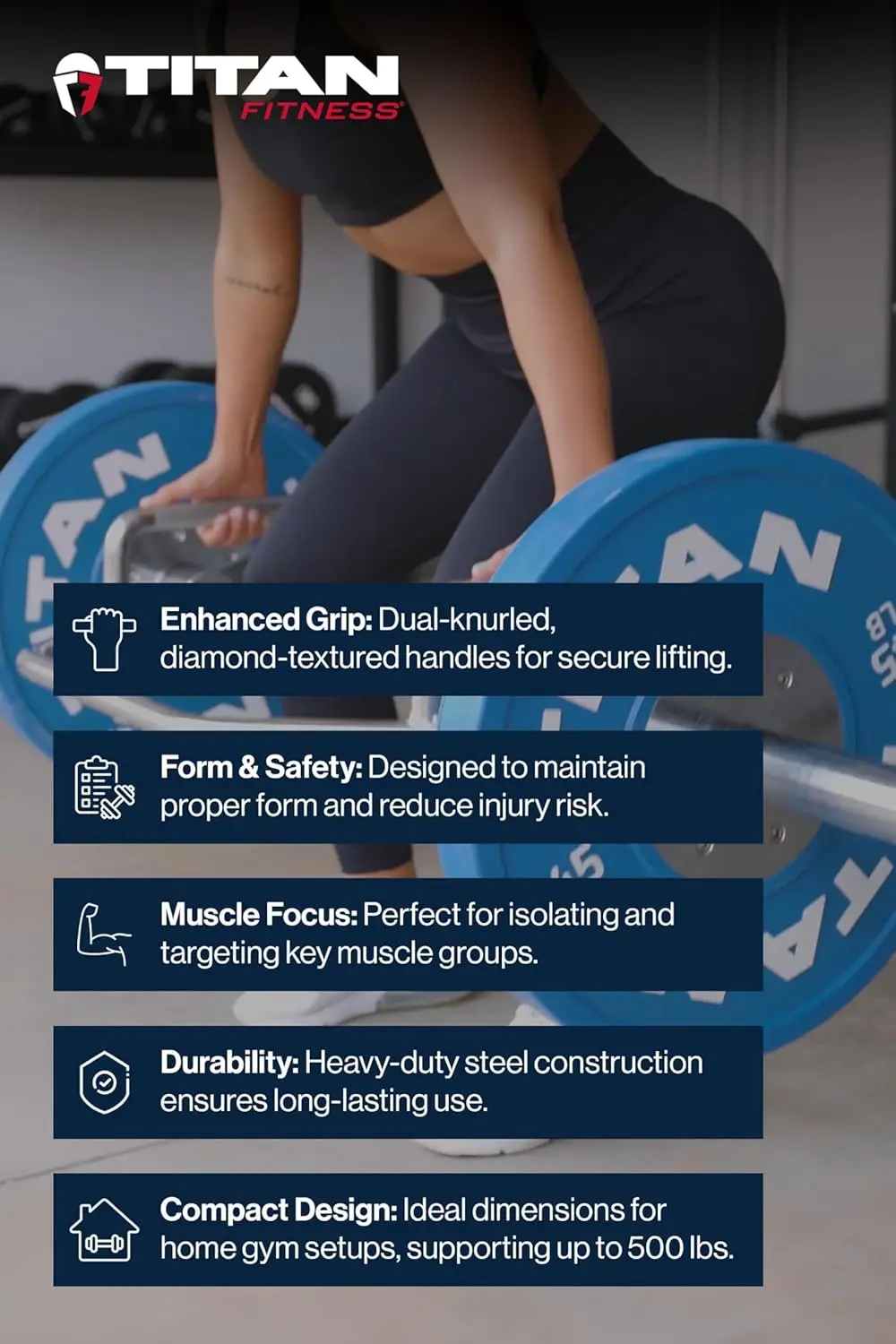 2in Hex Trap Bar, Weightlifting Deadlift Squat Barbell, Rated 500 LB, Knurled Grips, Bent Over Rows, Squat Jumps 6