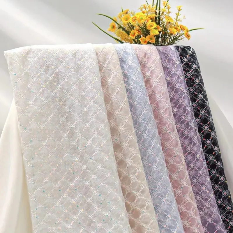 

Fashion Sequin Octagonal Embroidery Mesh Fabric for Women Clothing Dress and Curtain Decoration By The Yard