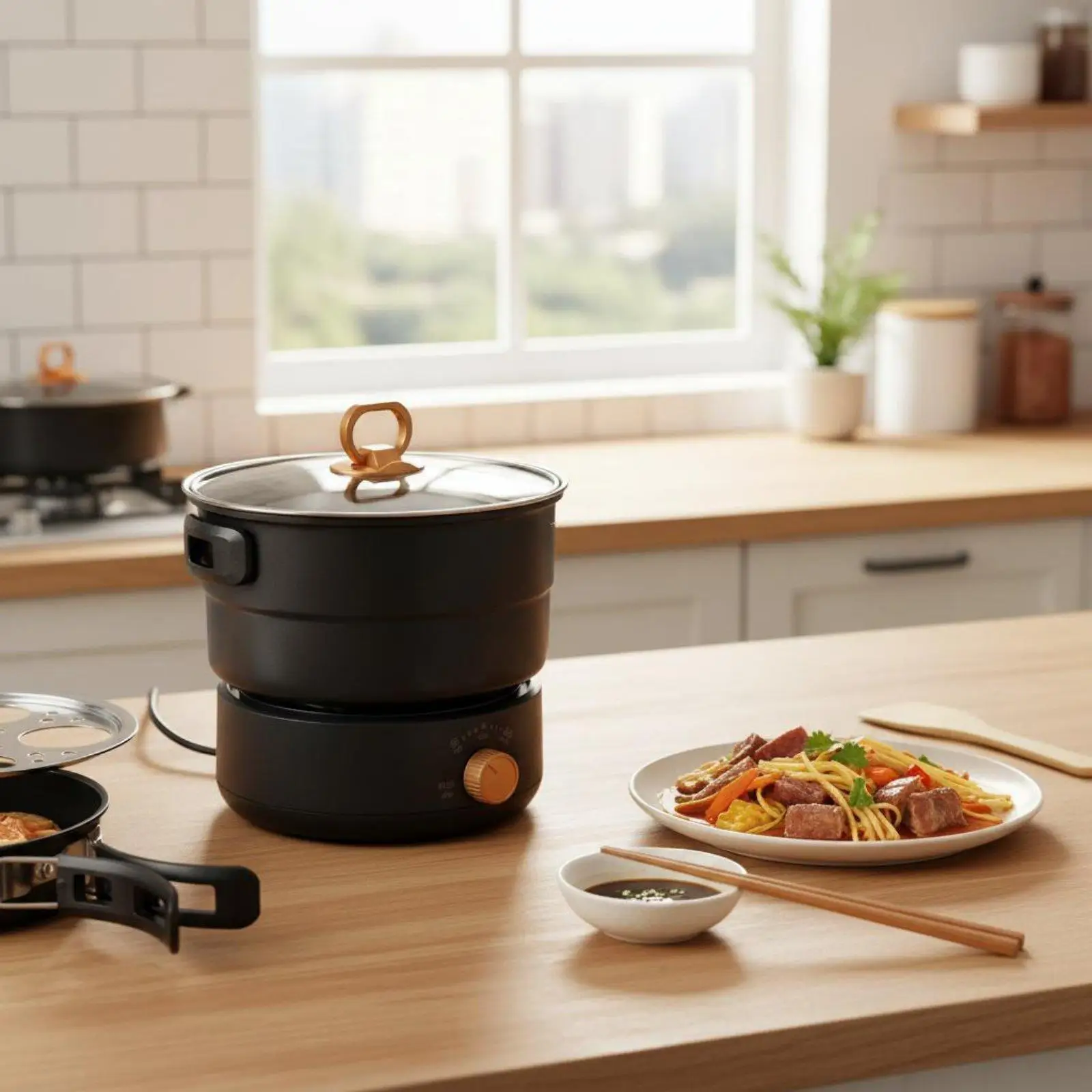 Foldable Electric Cooking Pot Portable Mini Cooker 110V 220V Stainless Steel Steamer Fryer Split Design Multi Function for