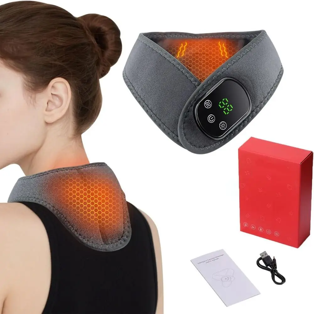 

3 Vibration Modes Electric Neck Heating Pad Soft LCD Screen Electric Neck Massager 5 Levels Heated Rechargeable Heated Neck Wrap