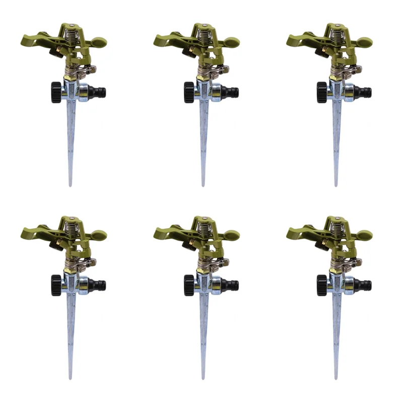 

ABFS 6X 360 Degree Rotary Irrigation Sprayer Sprinkler For Lawn Garden Yard Golf Grass Metal Impulse Spike Hose