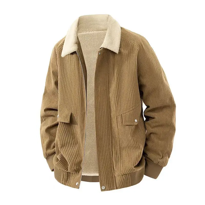 Veste chaude en coton pour hommes, doublure polaire d'agneau en velours côtelé, col rabattu rétro tendance, automne et hiver 2025