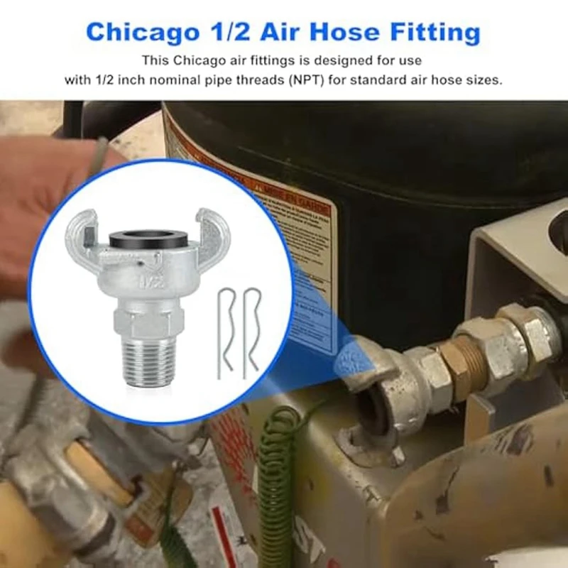 Air Hose Fitting Replacement Chicago Air Fitting 1/2, NPT Male End Air Hose Fittings, 0.5Inch 2 Lug Universal Coupling