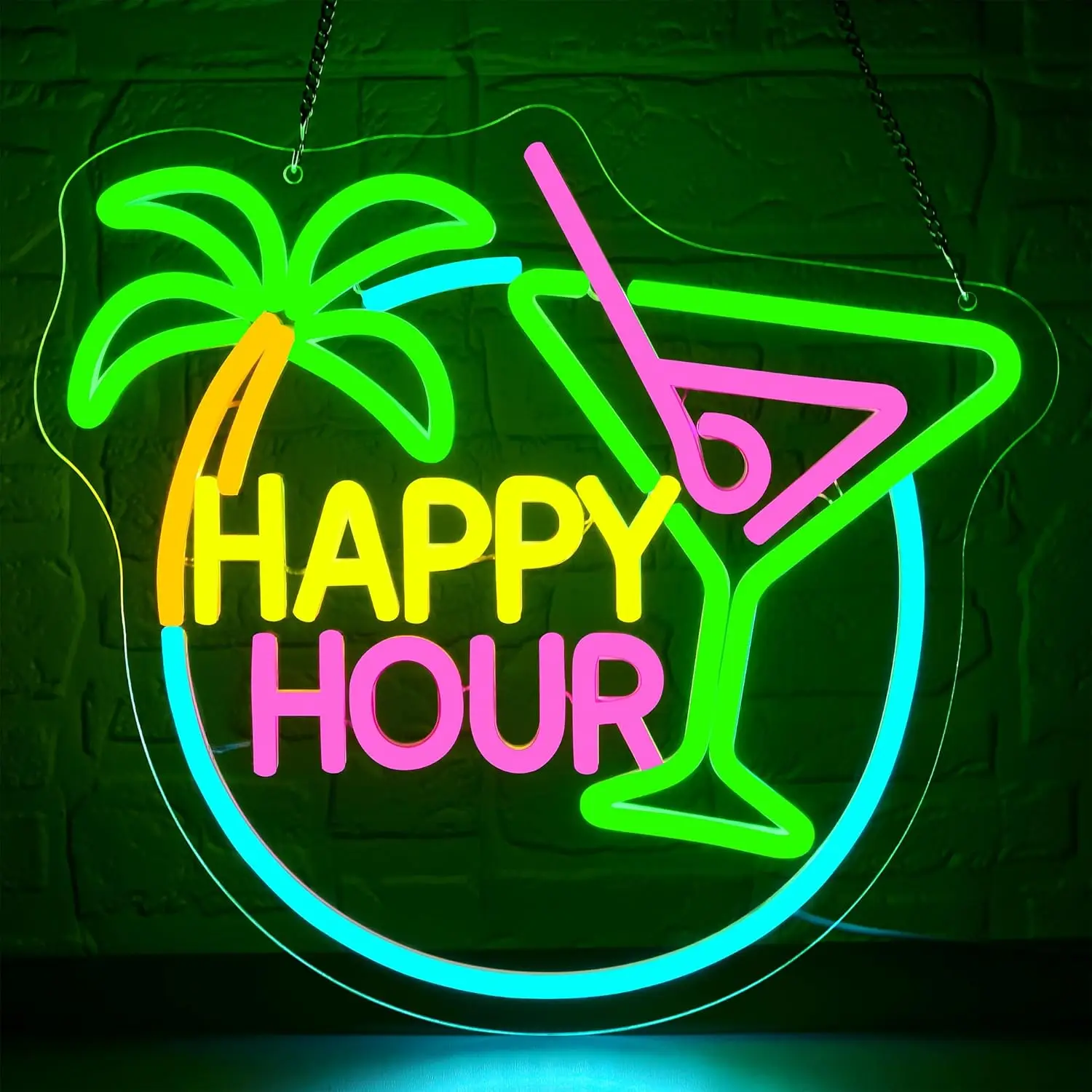 Happy Hour Neon Sign Dimmable Cocktail Neon Light Wall Decor for Man Cave Bedroom Bar Sign Home Beer Store Hotel Party Club Offi
