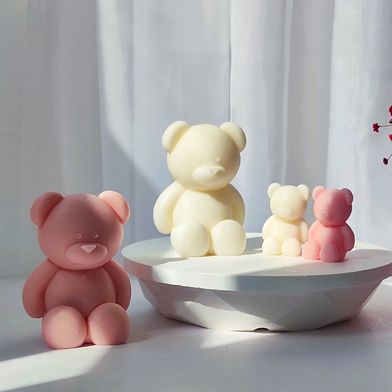 1 Pc Sitting Position Toy Bear Silicone Candle Molds For Handmade Scented Candle Plaster Cute Bear Injection Mould Home Decor