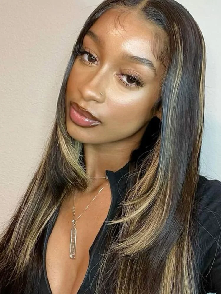 

Alipearl Hair Highlight Ombre Цветные парики Прямая многослойная стрижка 6x8 Кружевная застежка Готовые к работе Бесклеевые парики