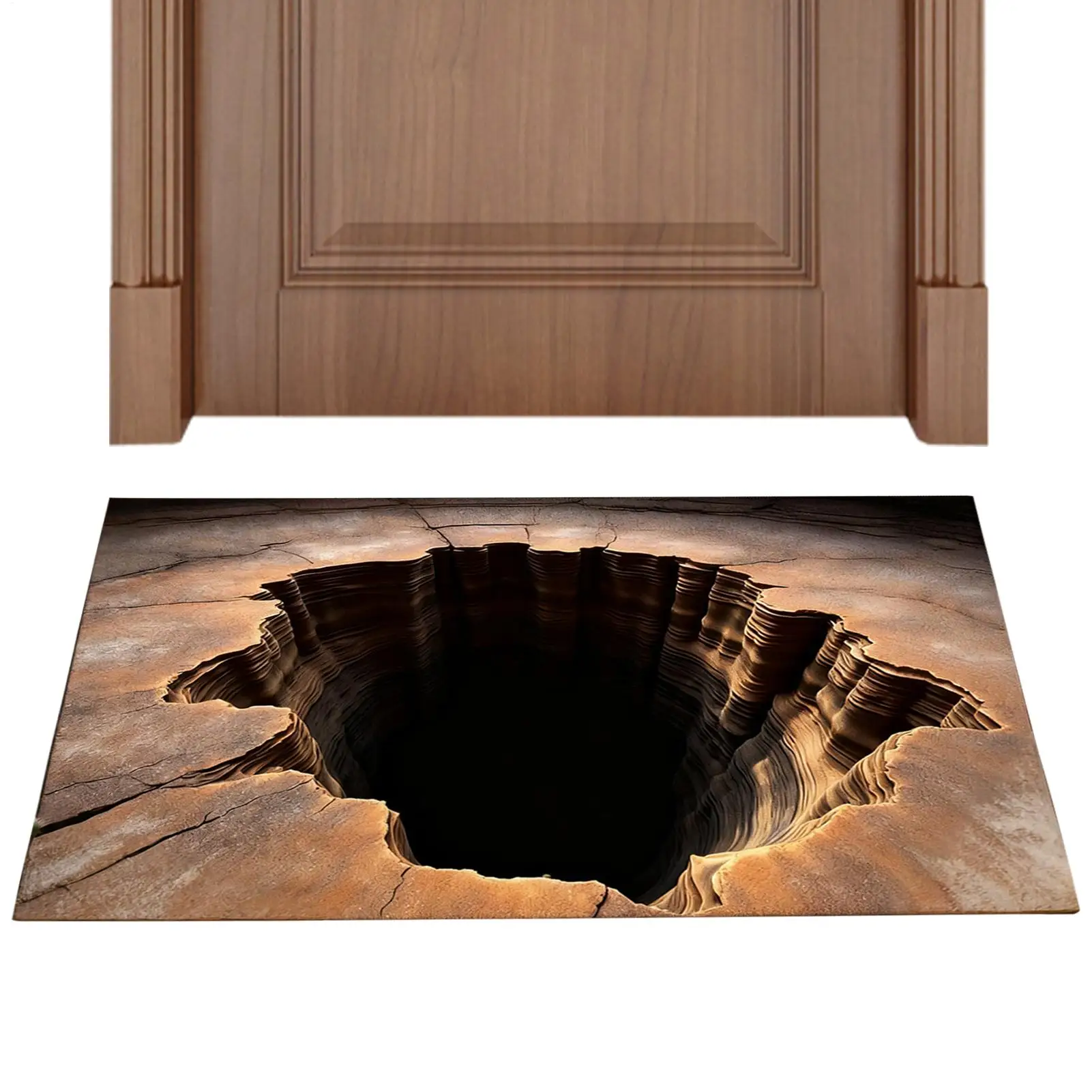 3D Hole Illusion Rug Realistic Cave Floor Rug Unique Optical Illusion Rug for Living Room Fun Novelty Home Decor Popular Rug