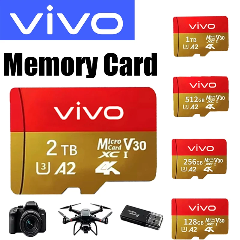 VIVO Memory Card Micro SD Card 1TB 128GB 512GB Card Memory A2 A1 V30 U3 Flash Cards Microsd Compatible For Phone Camera Drone PC