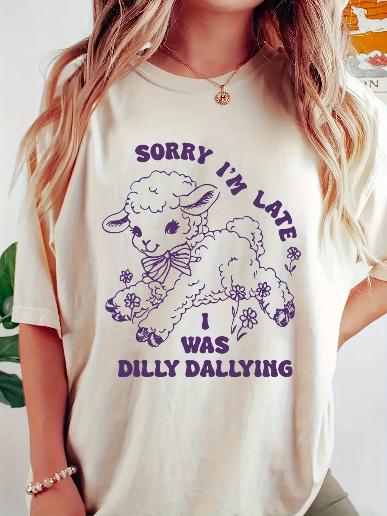 Kawaii Schaf Y2k 100% Baumwolle Damen Retro-Print T-Shirt Weicher Rundhals Kurzarm-Oberteil Vintage-Shirt-Design