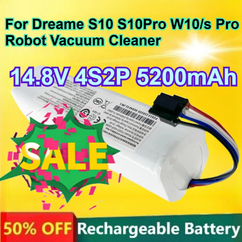 

14.8V Rechargeable Lithium Battery 4S2P 5200mAh for Dreame S10 S10Pro W10/s Pro Robot Vacuum Cleaner Battery