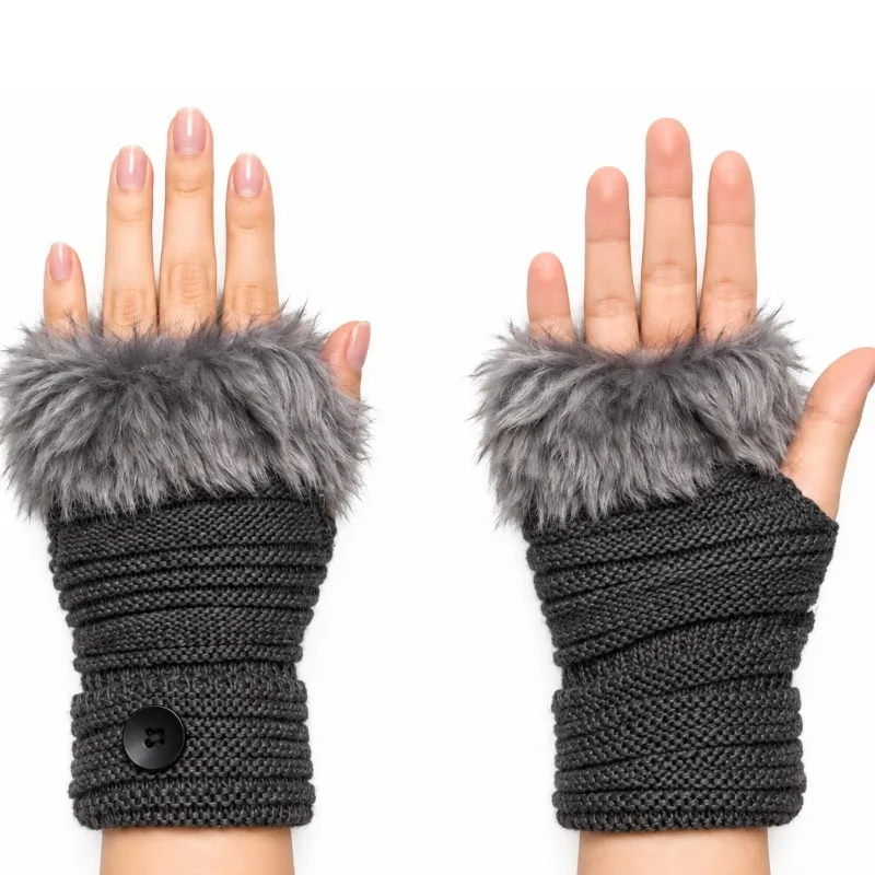 Winter Knitted Fluffy Half Finger Gloves Korean Faux Rabbit Fur Open Finger Thickened Warm Thermal Unisex Women Men Soft Cozy