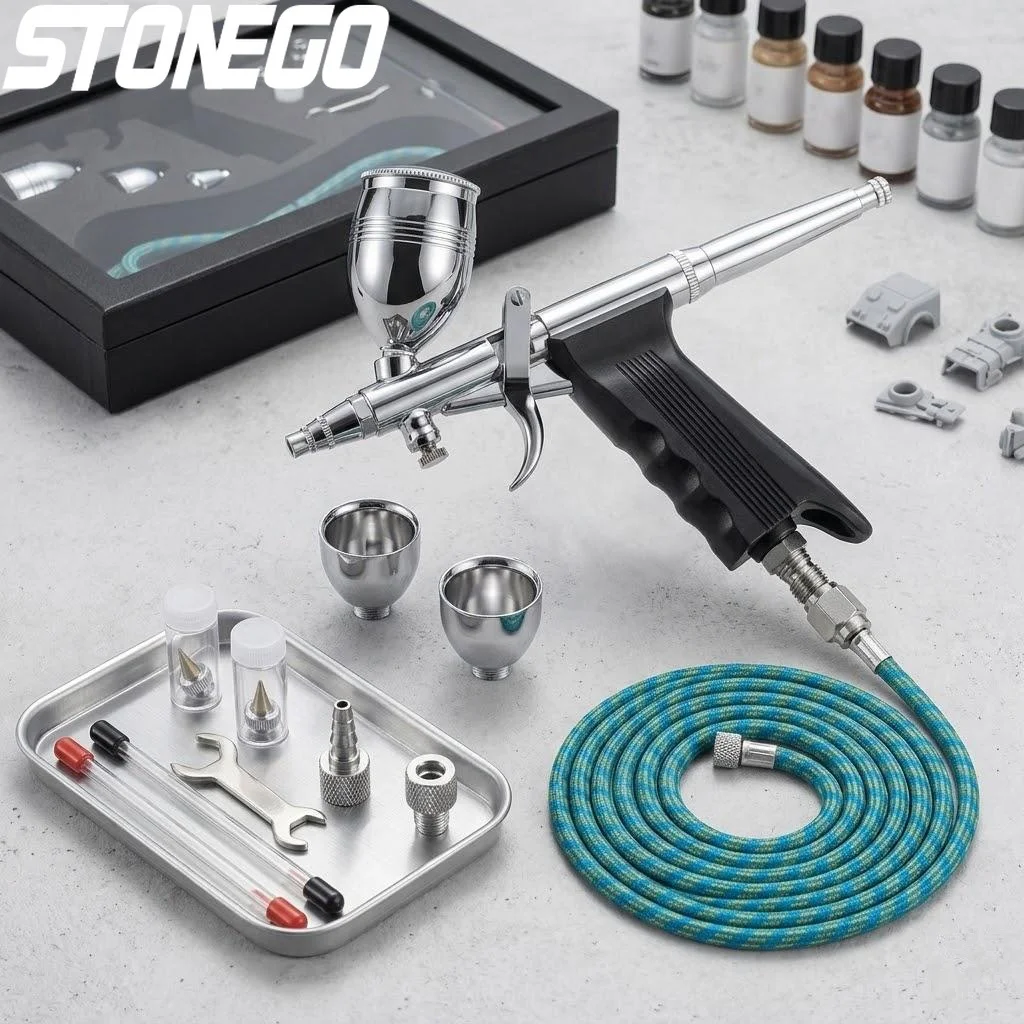 

Набор аэрографов двойного действия с иглами 03, 05, 08 мм, стаканчики для краски 2, 5, 13 мл, распылитель для нейл-арта, декорирования тортов и татуировок