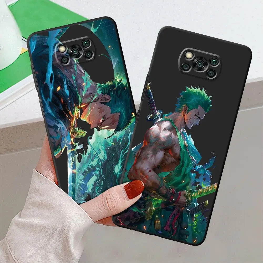 O-One Piece Zoro Phone Case for Xiaomi Poco X4 GT M5 C40 X3 X4Pro 5G X3 NFC X3 Pro F3 M5s X5Pro 5G Silicone Black Soft Cover