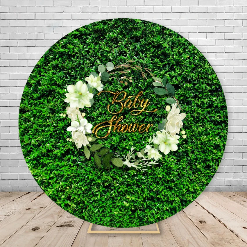 Green Leaves Oh Boy Backdrop Rustic Jungle Safari Boy Birthday Party Baby Shower Custom Round Elastic Circle Cover Background