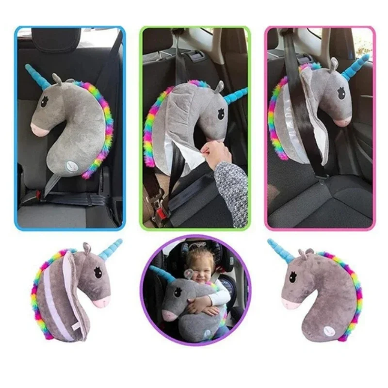 Cartoon Car Pillow Shoulder Pad Neck Boy Cushion Unicorn Children Waist Cushion Safety Girl Toy Car Seat Belt Cover Animal Plush