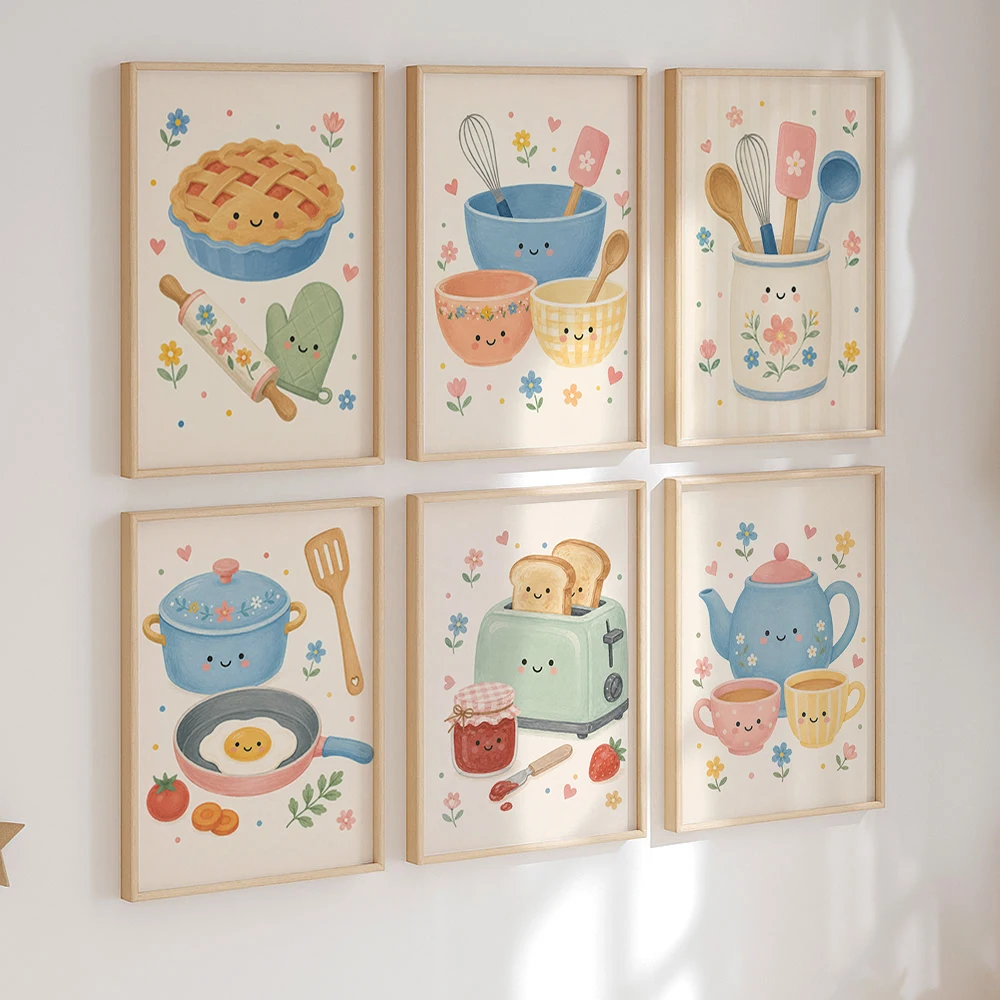 Kitchen Baking Wall Art - 6 Láminas Decorativas de Lona para